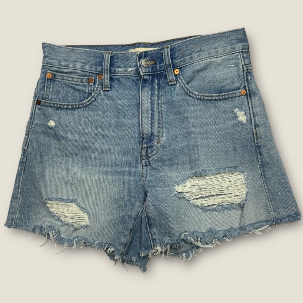 Madewell 4.5 inch relaxed fit raw hem distressed jean shorts size 25 - Picture 2 of 10